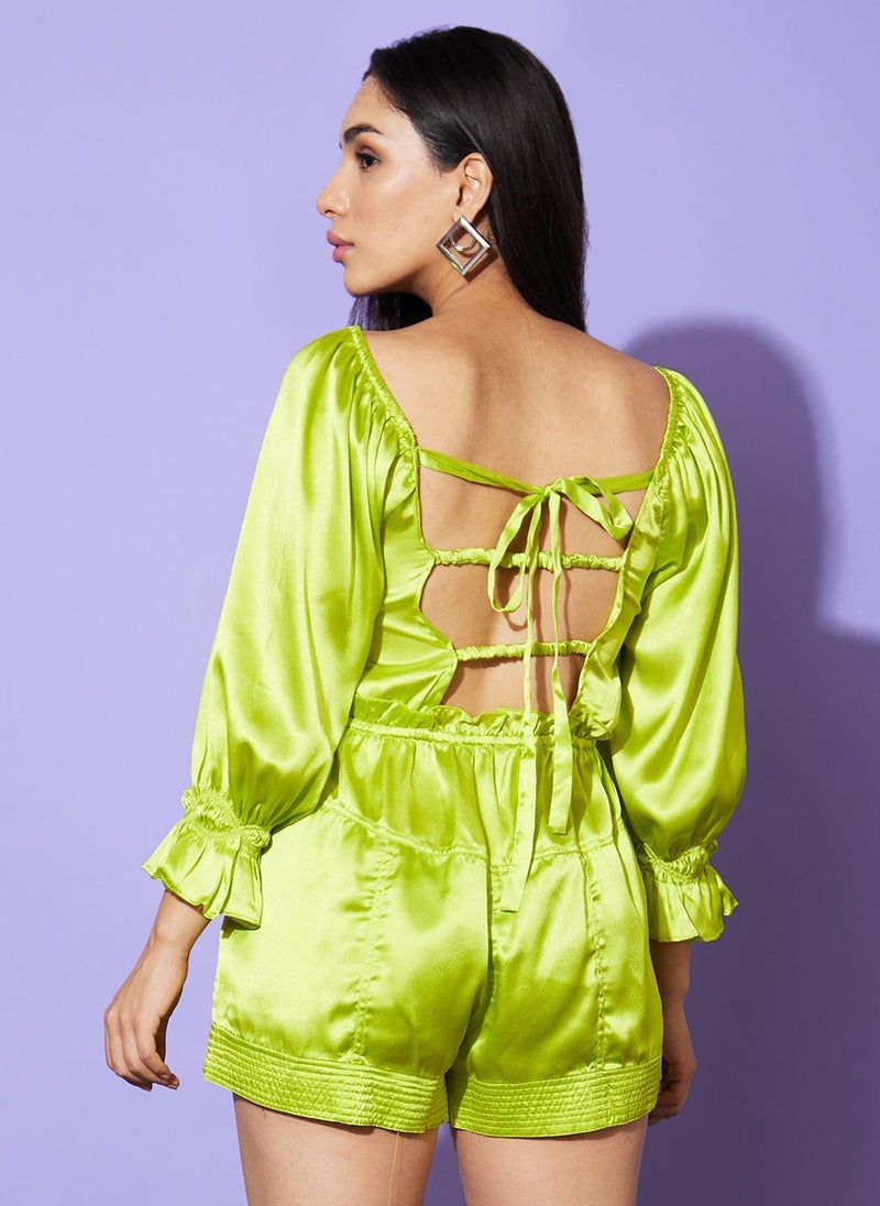 Globus Women Lime Green Square Neck Party Playsuit - Image 4
