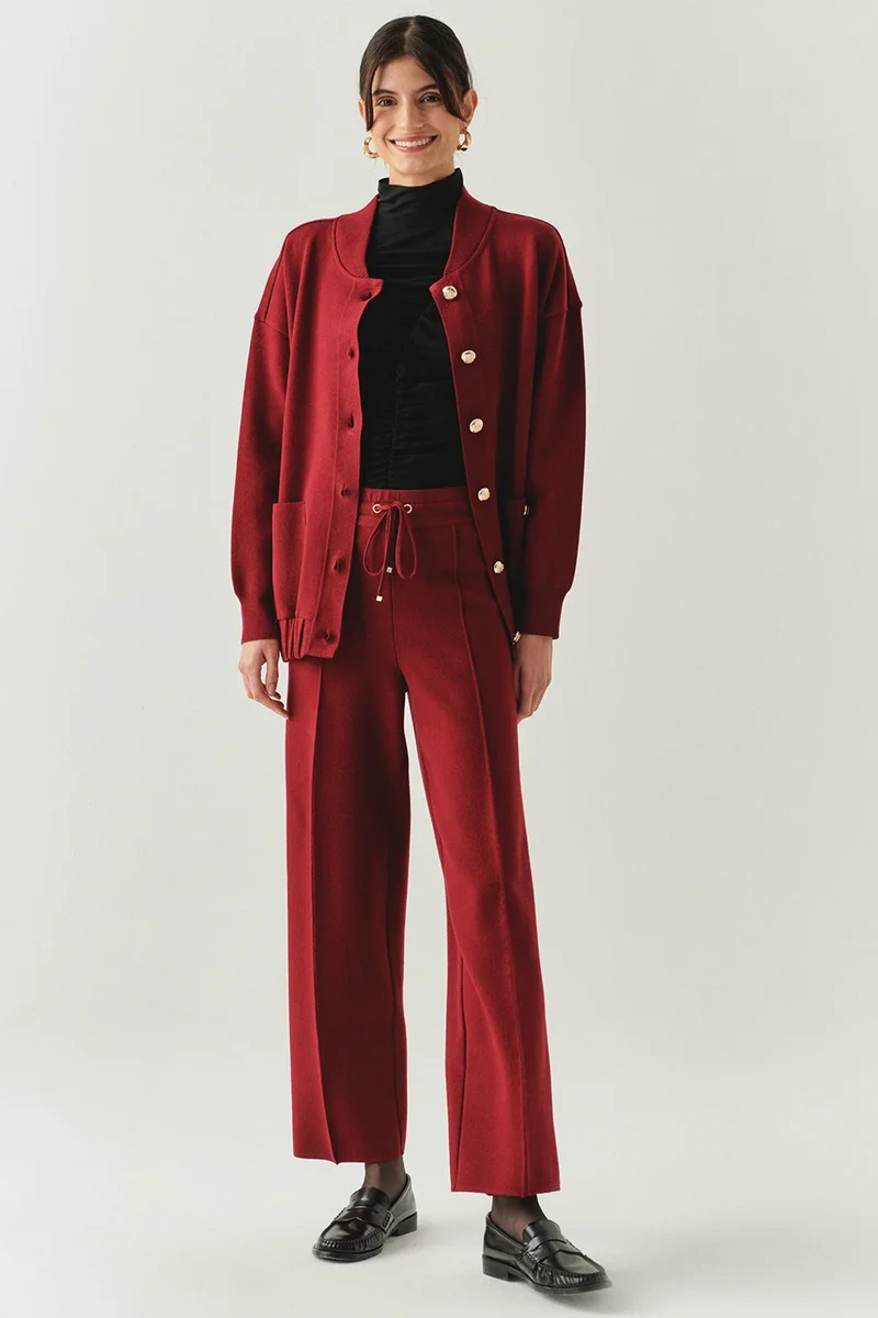 اكسيكيوز بنطال منسوج عادي برباط باللون الأحمر الكرزي