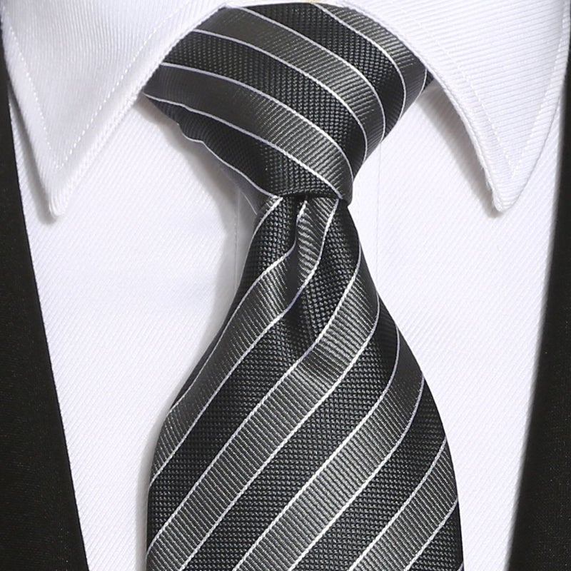 KissTies Men's Striped Tie Extra Long Necktie Wedding Party Gift (63'' XL),Grey - Image 3