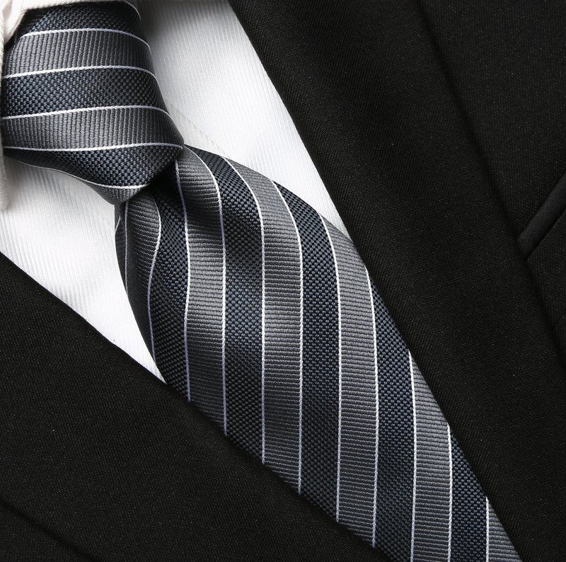 KissTies Men's Striped Tie Extra Long Necktie Wedding Party Gift (63'' XL),Grey - Image 2