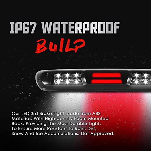 KOMAS 3rd Third Tail Rear Brake Light Replacement For 2007 2008 2009 2010 2011 2012 2013 Chevy Silverado/GMC Sierra High Mount Waterproof 3D Dual Row LED Bar (Black Smoke Lens) - Image 4