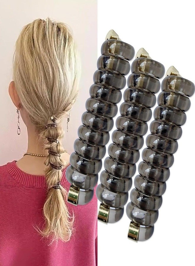 FICTIOUS Coil Hair Ties for Women - Spiral No-Crease Ponytail Holders, Stretchable Plastic Phone Cord Bands for Thick, Thin, Straight or Curly Hair, Gentle and Damage-Free Hair Accessories (3Pcs, Black Color) - Image 1