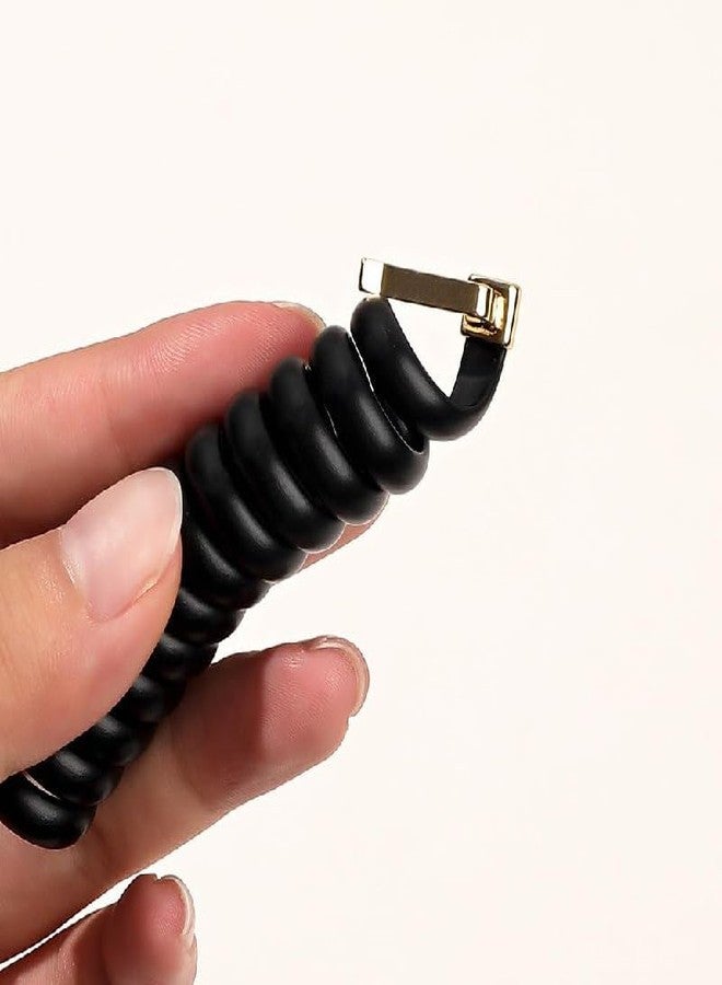 FICTIOUS Coil Hair Ties for Women - Spiral No-Crease Ponytail Holders, Stretchable Plastic Phone Cord Bands for Thick, Thin, Straight or Curly Hair, Gentle and Damage-Free Hair Accessories (3Pcs, Black Color) - Image 4