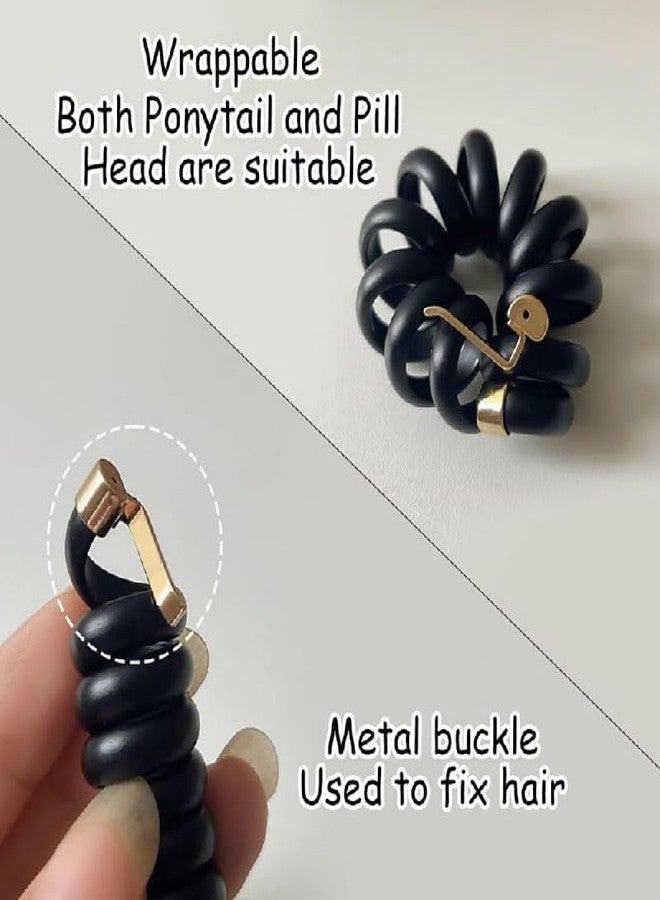 FICTIOUS Coil Hair Ties for Women - Spiral No-Crease Ponytail Holders, Stretchable Plastic Phone Cord Bands for Thick, Thin, Straight or Curly Hair, Gentle and Damage-Free Hair Accessories (3Pcs, Black Color) - Image 2