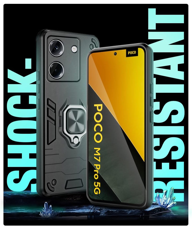 WOW IMAGINE Shock Proof Back Case Mobile Cover for Poco M7 Pro 5G | Back Cover Case (Tough Armor | Hybrid PC + TPU | Ring Holder & in-Built Kickstand | Black) - Image 3