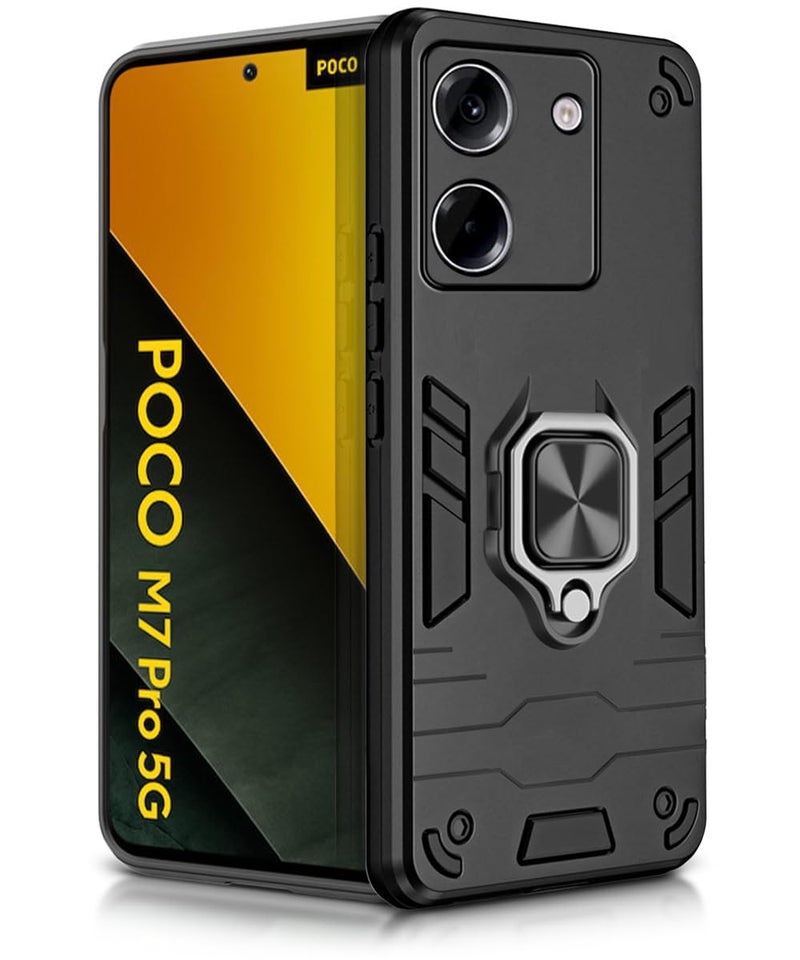 WOW IMAGINE Shock Proof Back Case Mobile Cover for Poco M7 Pro 5G | Back Cover Case (Tough Armor | Hybrid PC + TPU | Ring Holder & in-Built Kickstand | Black) - Image 1