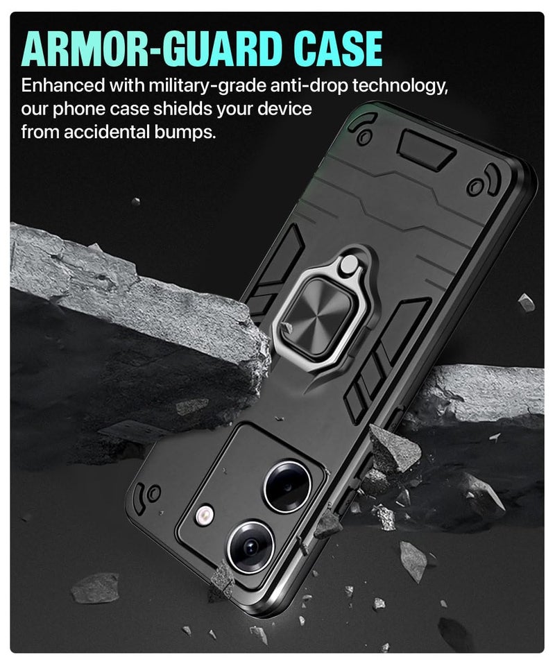 WOW IMAGINE Shock Proof Back Case Mobile Cover for Poco M7 Pro 5G | Back Cover Case (Tough Armor | Hybrid PC + TPU | Ring Holder & in-Built Kickstand | Black) - Image 4