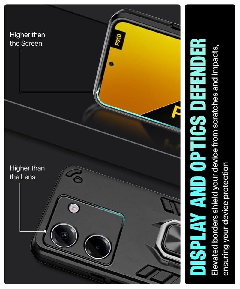WOW IMAGINE Shock Proof Back Case Mobile Cover for Poco M7 Pro 5G | Back Cover Case (Tough Armor | Hybrid PC + TPU | Ring Holder & in-Built Kickstand | Black) - Image 5