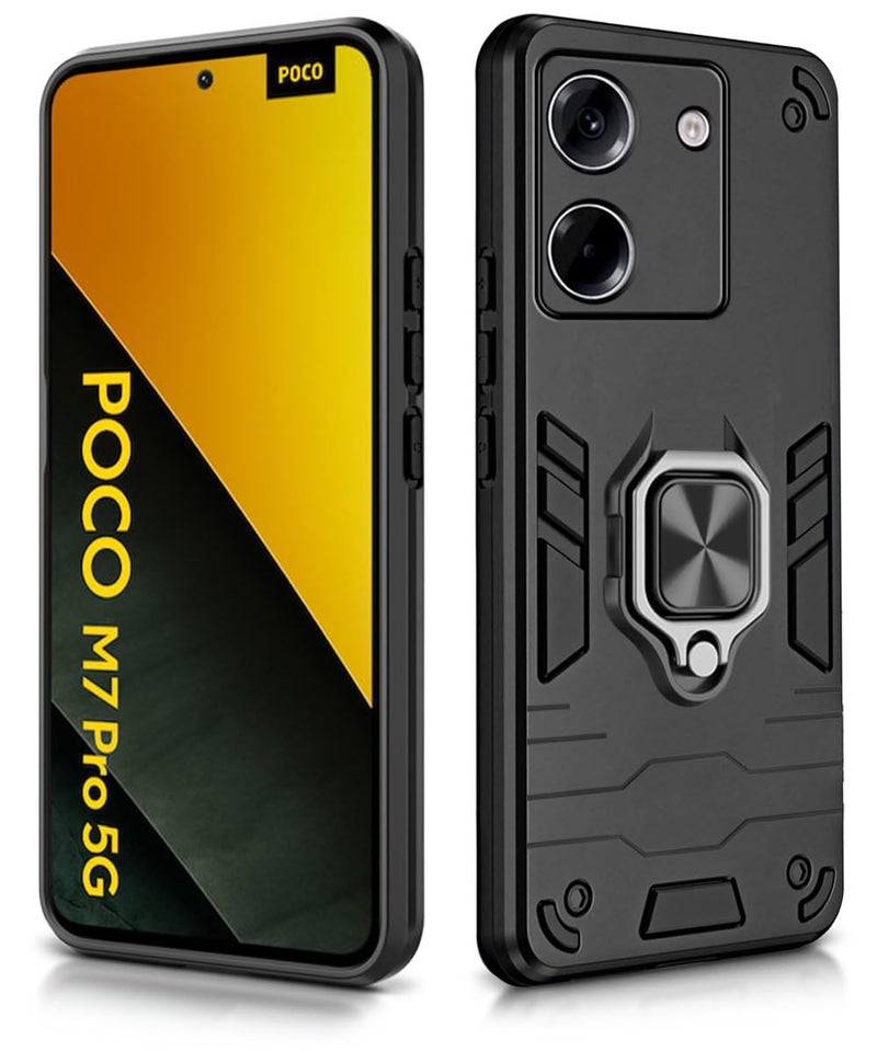 WOW IMAGINE Shock Proof Back Case Mobile Cover for Poco M7 Pro 5G | Back Cover Case (Tough Armor | Hybrid PC + TPU | Ring Holder & in-Built Kickstand | Black) - Image 2
