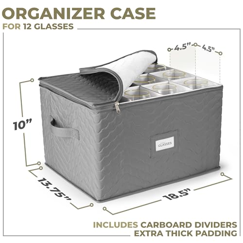 Sorbus Stemware Storage Cases Quilted Wine Glass Storage Box Case with Dividers and Handle China Storage Containers Holds 12 Crystal Glassware Red White Wine Glasses Champagne Flutes Goblets - Image 3