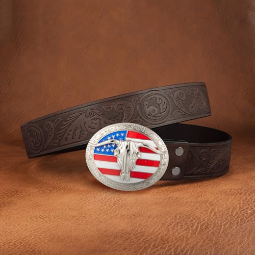 YOQUCOL QUKE American Western Cowboy USA Flag Rodeo Long Horn Bull Belt Buckle - Image 5