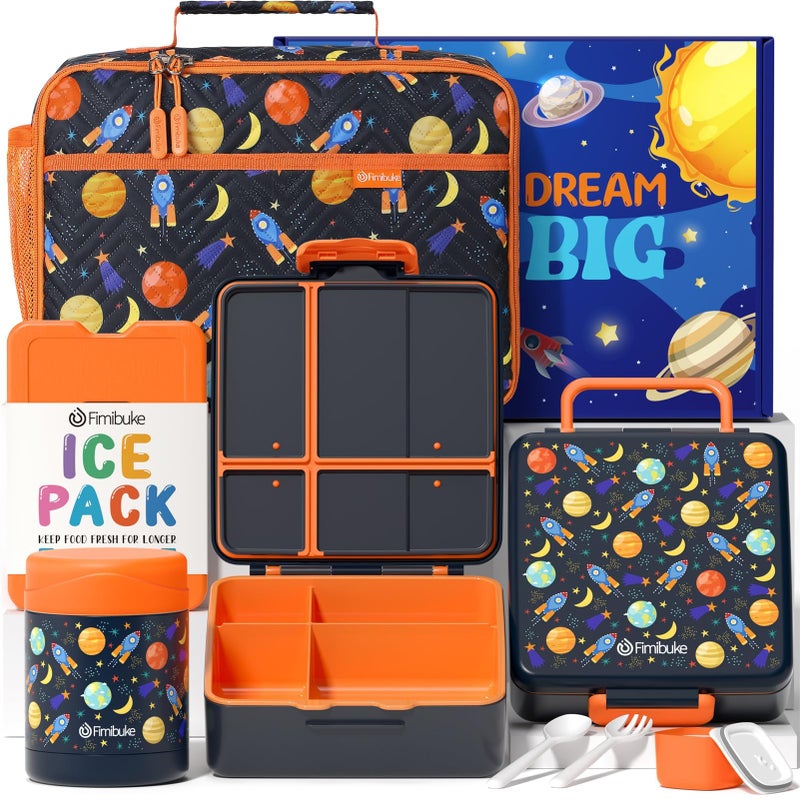 Fimibuke Kids Bento Snack Lunch Box with 4 Compartment Insulated lunch Bag Stainless Steel Vacuum Thermos Food Jar Ice Pack Utensils Set Birthday Gift for Age 312 Back to School Toddler Girl Boy