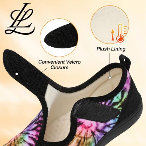 LeIsfIt Womens Slippers Wide Diabetic Shoes Adjustable Arthritis Edema House Shoes Indoor Outdoor Slippers MutiBlack Size 9 - Image 3