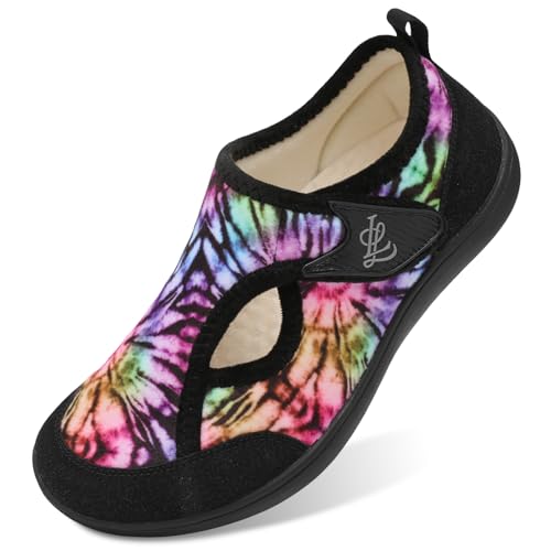 LeIsfIt Womens Slippers Wide Diabetic Shoes Adjustable Arthritis Edema House Shoes Indoor Outdoor Slippers MutiBlack Size 9 - Image 1