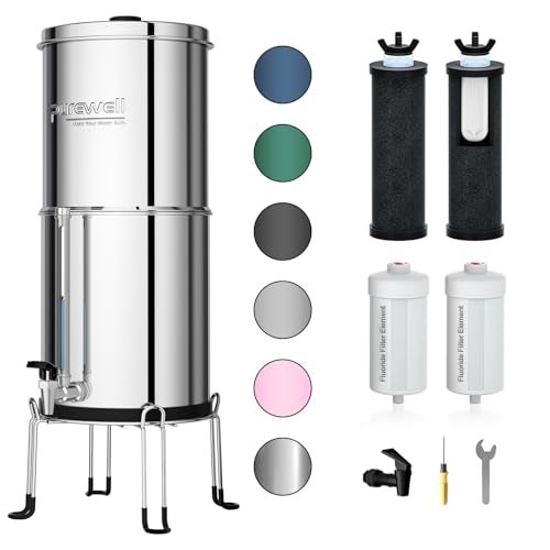 Purewell 8-Stage 0.01μm Ultra-Filtration Water Filter System, 304 Stainless Steel Countertop System with 4 Filters, Metal Water Level Spigot and Stand, Reduce Fluoride and Chlorine, 2.25G, PW-OB-CF - Image 1