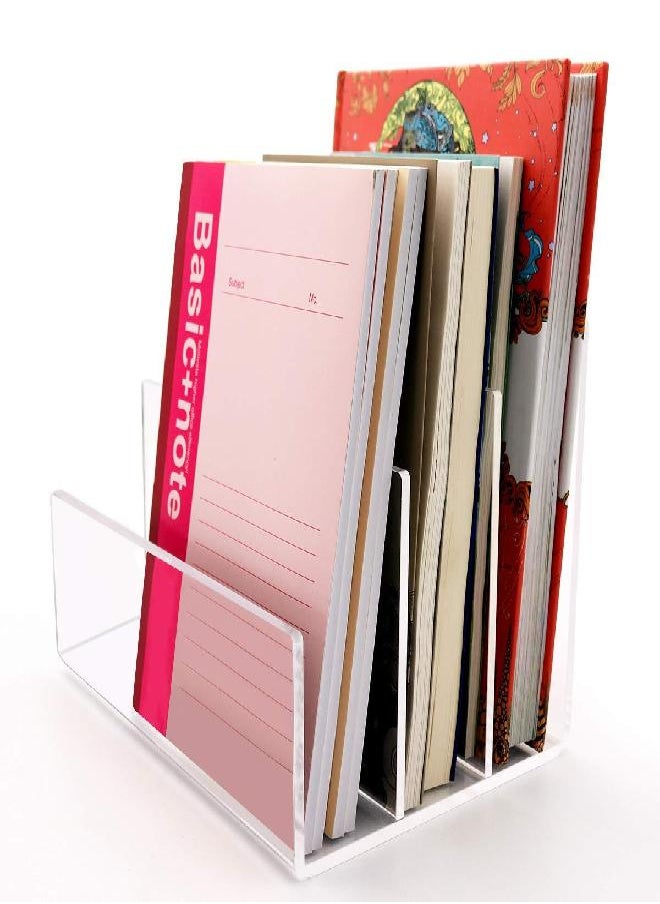 DYCacrlic - Clear Acrylic File Sorter, Desk File Folder Holder,File Folder Rack for Document Paper Letter Book Envelope Laptop Organizer, Clear Acrylic Office File Organizer on Office Desktop - Image 1