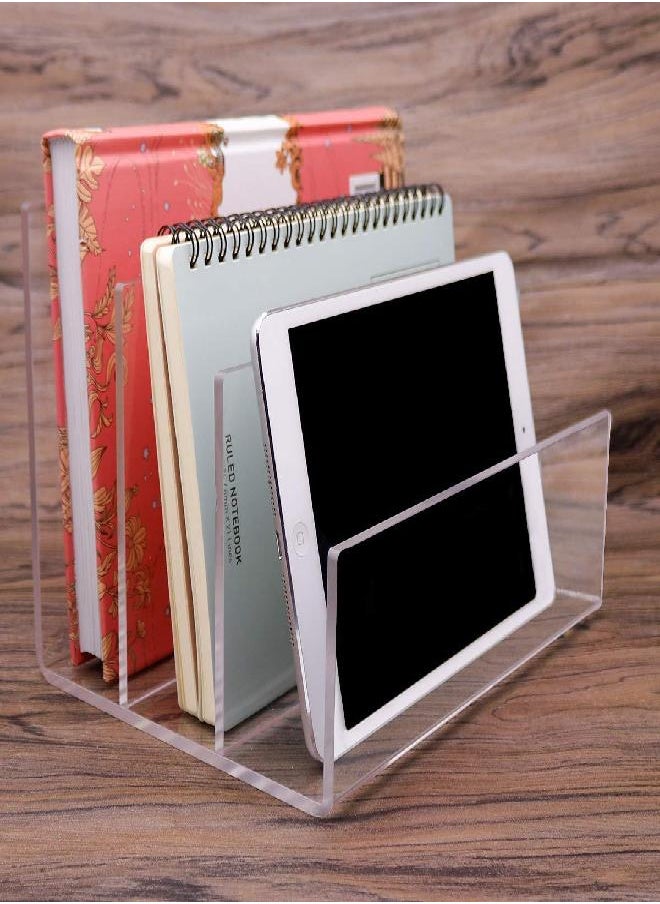 DYCacrlic - Clear Acrylic File Sorter, Desk File Folder Holder,File Folder Rack for Document Paper Letter Book Envelope Laptop Organizer, Clear Acrylic Office File Organizer on Office Desktop - Image 1