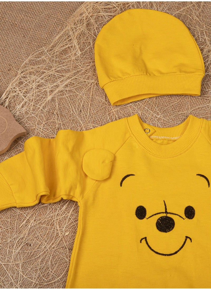 BABYCARA Turkish Cotton Baby Jumpsuit with Winnie Cosplay Design Snap Coverall and Matching Hat for Ages 3-12 Months Perfect Dress up Special Occasions or Everyday Wear  - Image 4