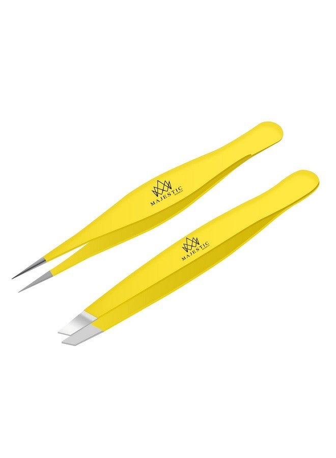 Majestic Bombay Fine Point + Slant Tweezers For Women And Men - Splinter Ticks, Facial, Brow And Ingrown Hair Removal-Sharp, Needle Nose, Surgical Tweezers Precision Best Tweezers For Chin Hair - Image 1