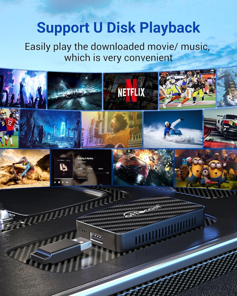 Ottocast Play2Video Pro, 2025 Wireless CarPlay Android Auto Adapter, Built-in YouTube/Netflix/Spotify/IPTV, Supports TF Card 5Ghz WiFi, Plug and Play,No Delay, for All Cars with Wired CarPlay - Image 5