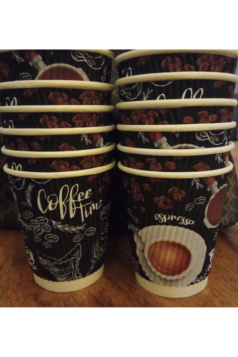 Pack of 1 (25 Count) 8oz Paper Coffee Cups,3 Layers Disposable Coffee Cups, Black Hot Beverage Cups with Ripple Wall Design, Hot Beverage Cups Suitable for Birthday,Party and any occasions - Image 2