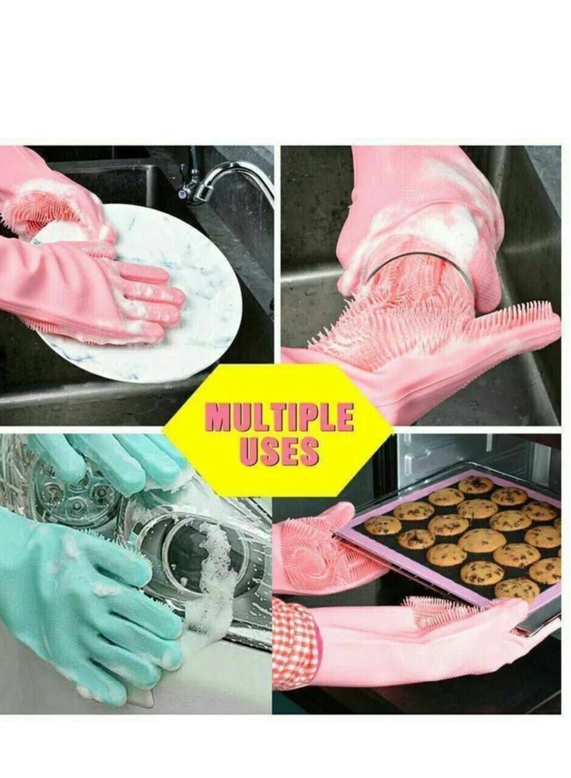 Reusable Silicone Cleaning Gloves with Scrubber – Heat-Resistant Dishwashing Gloves for Kitchen, Bathroom & Pet Care | Multipurpose Magic Gloves for Scrubbing, Washing, and Cleaning - Image 2
