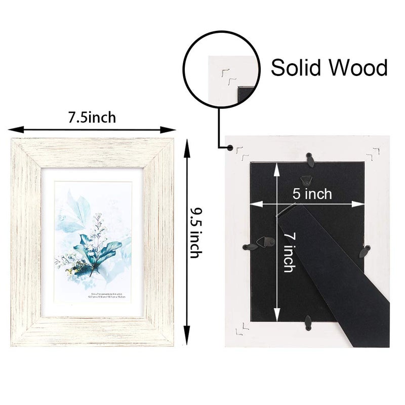 Kaiwin 100% Solid Wood White 5X7 Picture Frame 3 Pack - Display Picture 4X6 With Mat  Hd Glass Inside  Rustic Wooden Photo Frames For Table Top And Wall Mounting - Image 4