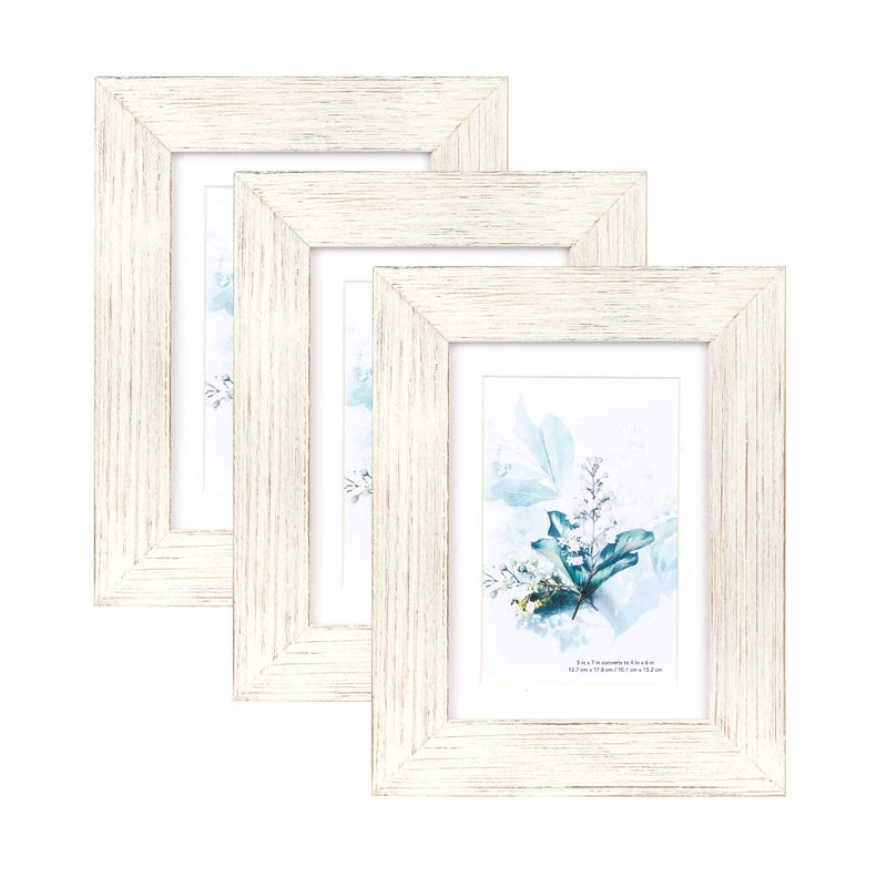 Kaiwin 100% Solid Wood White 5X7 Picture Frame 3 Pack - Display Picture 4X6 With Mat  Hd Glass Inside  Rustic Wooden Photo Frames For Table Top And Wall Mounting - Image 3