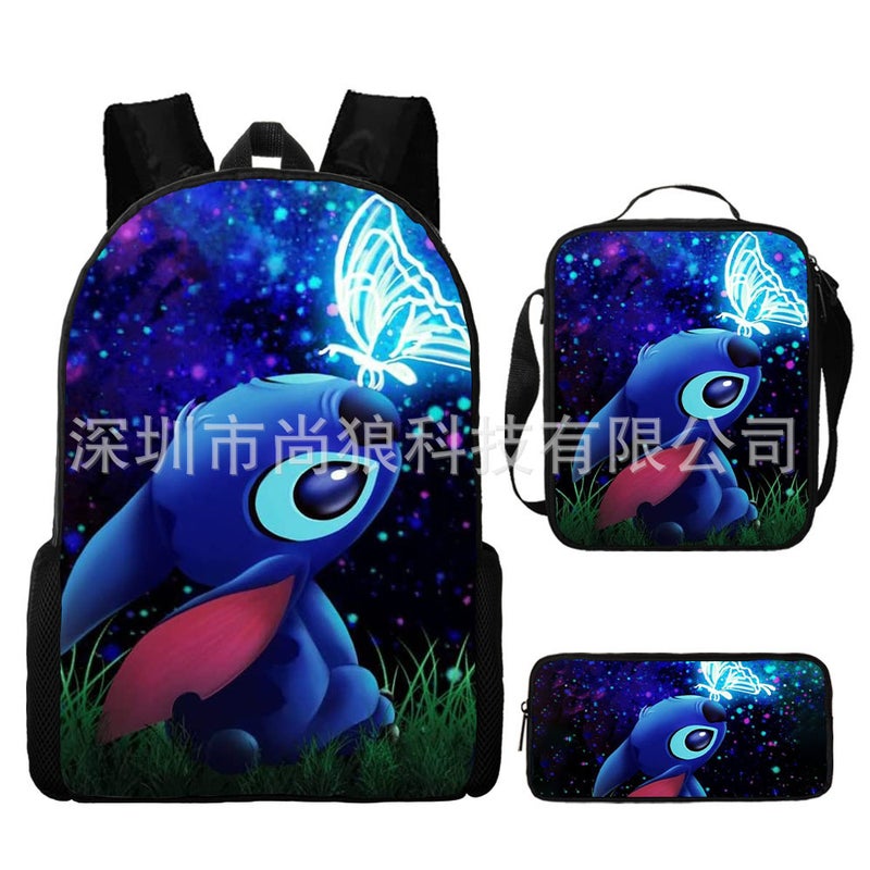 Amazon New Cartoon stitch stitch Three-Piece Set Schoolbag Backpack Backpack for Primary and Secondary School Students W style 