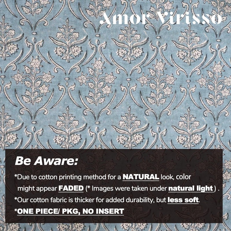 Amor Virisso Floral Pillow Covers 20x20 Inch Farmhouse Block Print Pillow Cover Accent Square Neutral Modern Decorative Throw Pillow Covers for Living Room Couch Bed Sofa Chair, Light Blue - Image 3