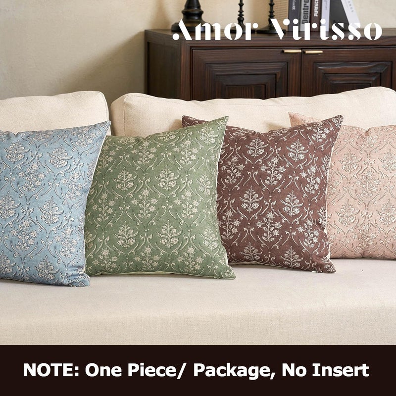 Amor Virisso Floral Pillow Covers 20x20 Inch Farmhouse Block Print Pillow Cover Accent Square Neutral Modern Decorative Throw Pillow Covers for Living Room Couch Bed Sofa Chair, Light Blue - Image 4