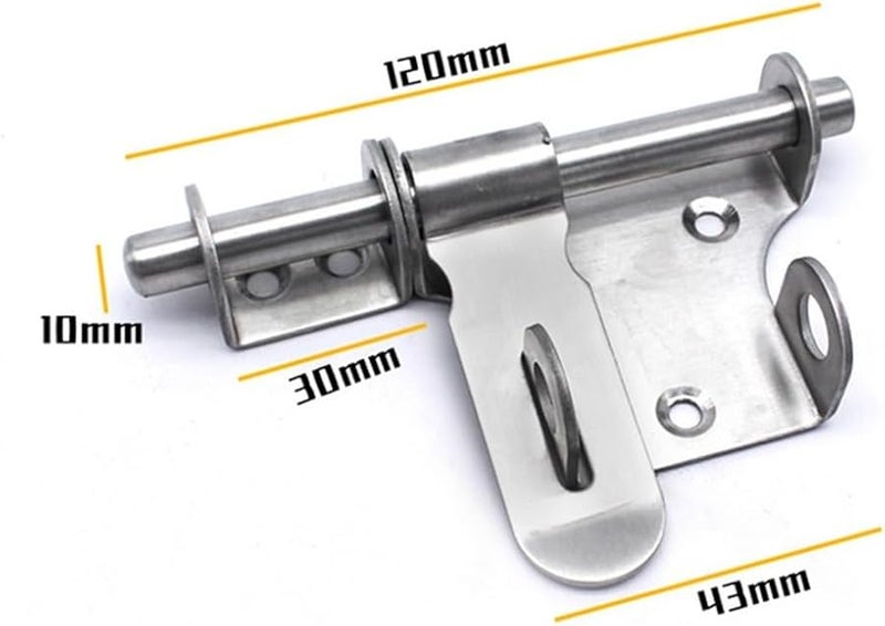 قفل باب أمان للبوابة بمزلاج من الفولاذ المقاوم للصدأ الثقيل، أجهزة فضية - Image 3