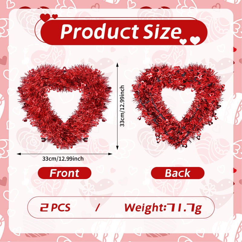 Kreyfer 2 Pack Valentineâ€™s Day Heart-Shaped Wreaths â€“ Red Metallic Love Garland Door Hanging Decorations for Party, Wedding, Home, and Classroom DÃ©cor - Image 2