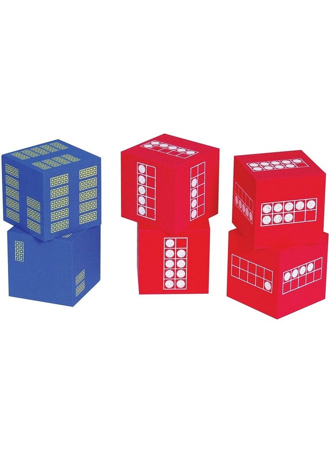 Learning Advantage Learning Advantage 7297 Ten Frame Foam Dice, 4 Red and 2 Blue, Grade: Kindergarten to 2 (Pack of 6) 