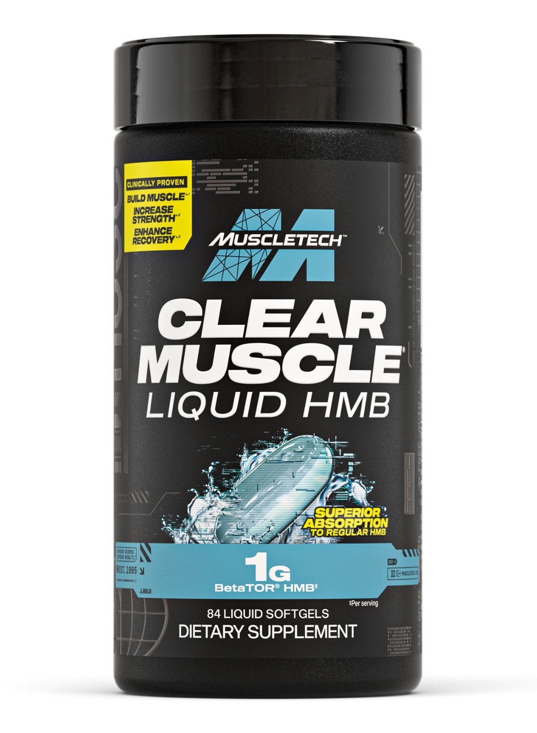 Clear Muscle Liquid HMB - Clinically Proven to Build Muscle, Increase Strength, Enhance Recovery - 1g BetaTOR HMB - Superior Absorption - 84 Liquid Softgels - Dietary Supplement