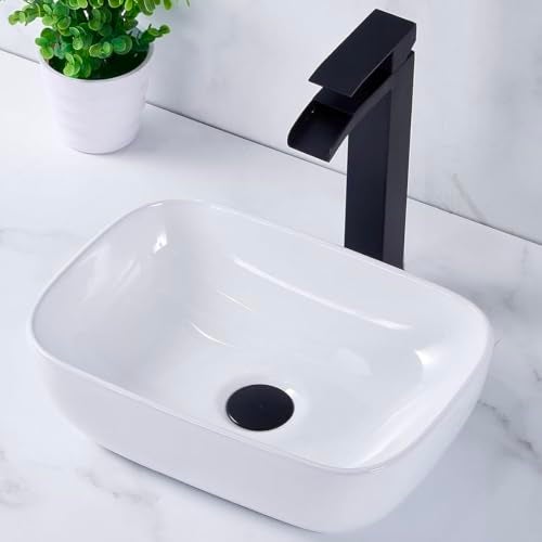 VAPSINT Bathroom Vessel Sink Small, 14" x 10" Above Counter White Porcelain Ceramic RV Bathroom Sink Countertop Vanity Restroom Sinks Bowl, Wash Basin for Bathrooms lavamanos de baño - Image 1