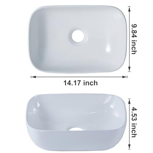 VAPSINT Bathroom Vessel Sink Small, 14" x 10" Above Counter White Porcelain Ceramic RV Bathroom Sink Countertop Vanity Restroom Sinks Bowl, Wash Basin for Bathrooms lavamanos de baño - Image 2