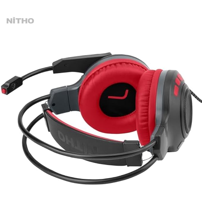 NITHO ATLAS GAMING HEADSET WITH MICROPHONE, OVER-EAR STEREO HEADPHONES FOR XBOX SERIES X/S, XBOX ONE, PS5, PS4, NINTENDO SWITCH, PC, MOBILE, 3.5 MM AUDIO JACK, 50 MM DRIVERS - RED - Image 2