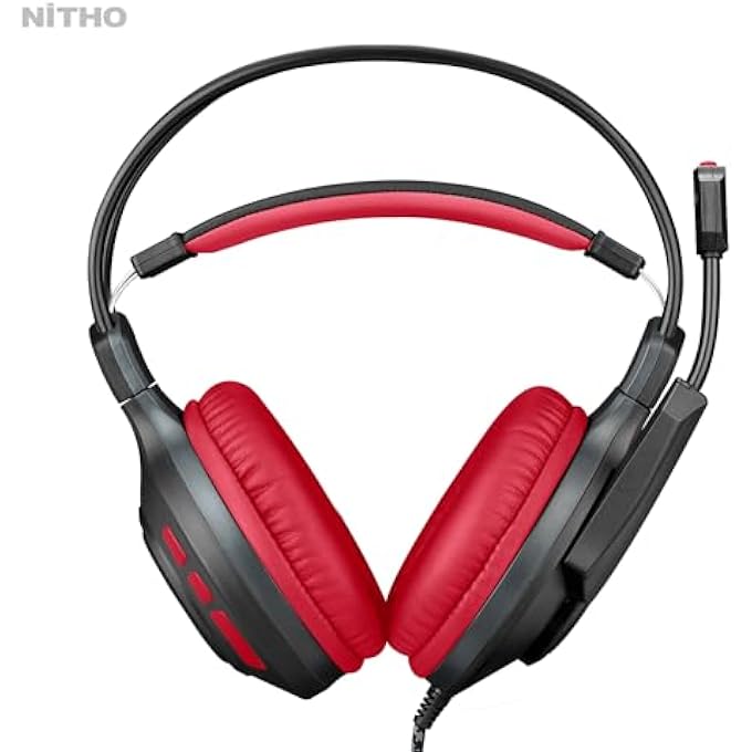 NITHO ATLAS GAMING HEADSET WITH MICROPHONE, OVER-EAR STEREO HEADPHONES FOR XBOX SERIES X/S, XBOX ONE, PS5, PS4, NINTENDO SWITCH, PC, MOBILE, 3.5 MM AUDIO JACK, 50 MM DRIVERS - RED - Image 3