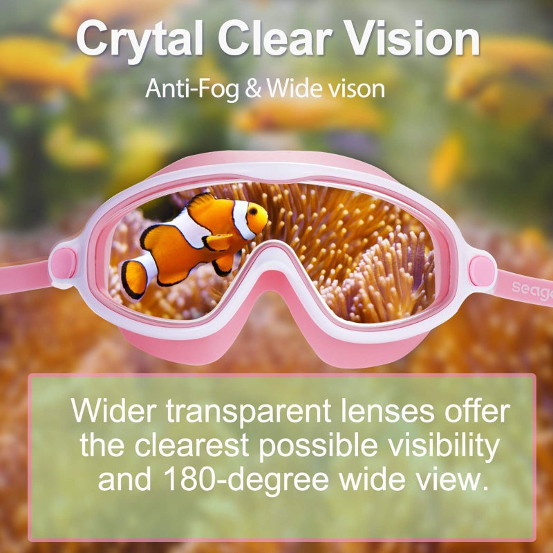 Seago Kids Goggles for Swimming 2 Pack No Leaking Anti-Fog Outer Eye Fit with Wide View UV Protection Crystal Clear Watertight Swim Goggles with nose cover Suitable for Children Youth Boys Girls Age 3 to 14 - Image 3