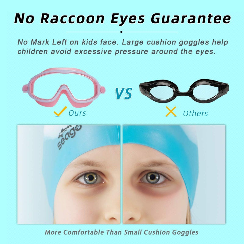 Seago Kids Goggles for Swimming 2 Pack No Leaking Anti-Fog Outer Eye Fit with Wide View UV Protection Crystal Clear Watertight Swim Goggles with nose cover Suitable for Children Youth Boys Girls Age 3 to 14 - Image 5