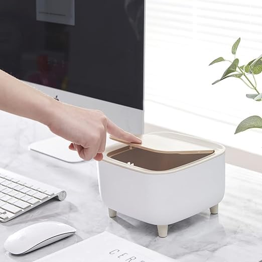 RELEMTRA RELEMTRA Square Trash Bin with Lid, 5 Liter Rubbish Bin, Plastic Garbage Can with Legs, Dogproof Trash Can with Push Button, Modern Waste Basket for Bedroom Bathroom Living Room Office - Image 1