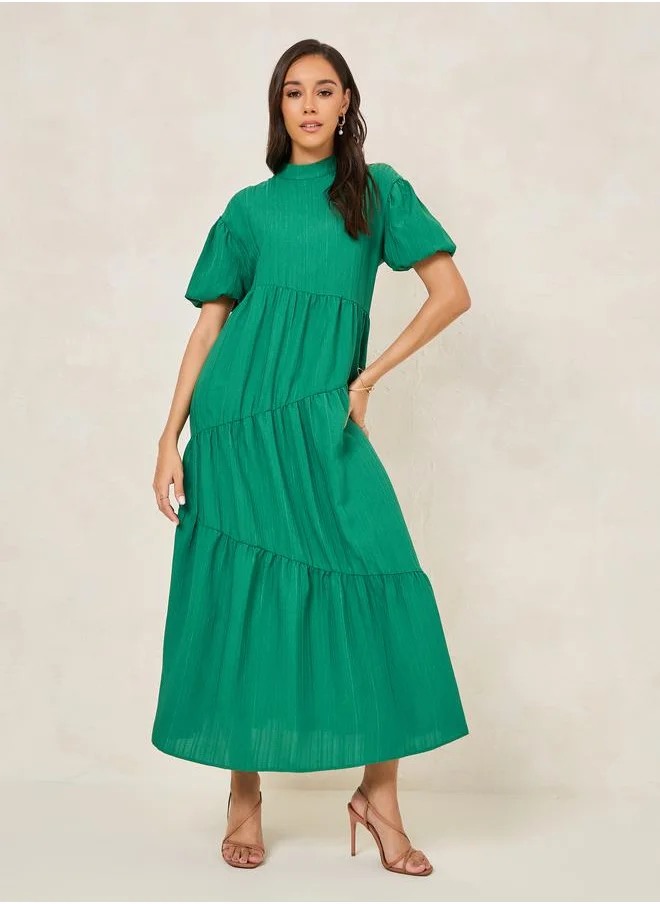 ستايلي Textured High Neck Tiered Maxi Dress