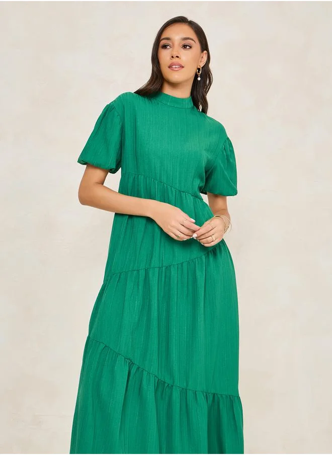 ستايلي Textured High Neck Tiered Maxi Dress