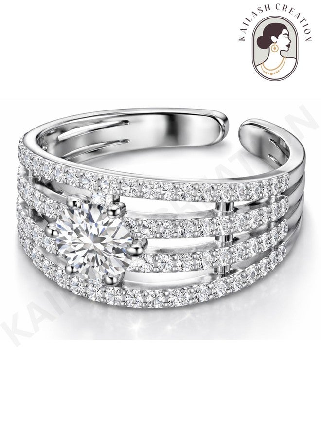 Kailash Creation American Diamond Adjustable Finger Ring for Women and Girls Stylish | Silver_Plated Sparkling AD Ring | Stylish Gift to Wife, Sister, Mother, Girlfriend on Birthday, Anniversary, Rakhi & Valentine Day - Image 5