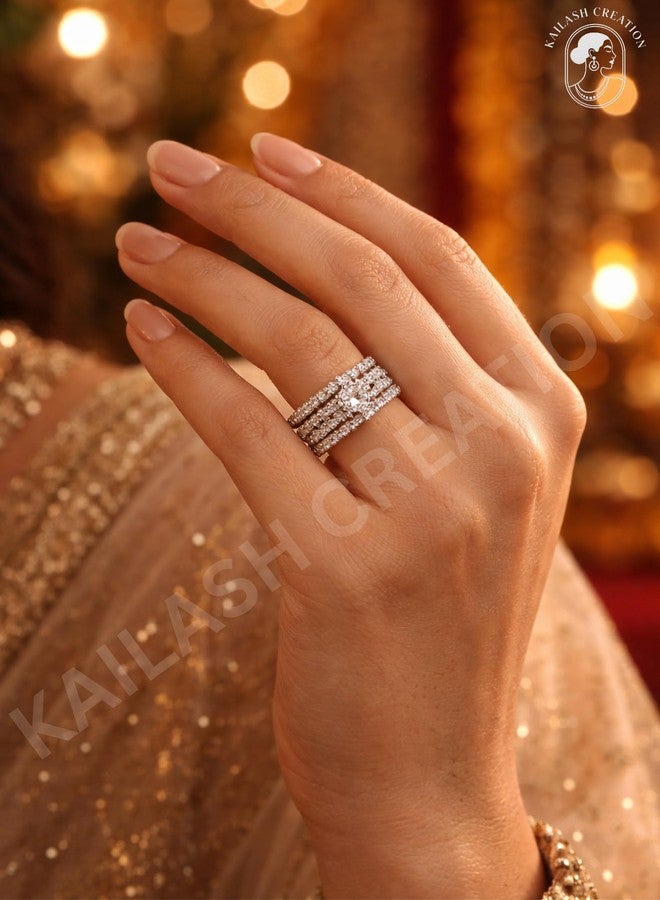 Kailash Creation American Diamond Adjustable Finger Ring for Women and Girls Stylish | Silver_Plated Sparkling AD Ring | Stylish Gift to Wife, Sister, Mother, Girlfriend on Birthday, Anniversary, Rakhi & Valentine Day - Image 4