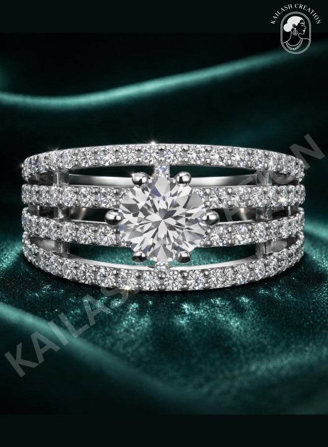 Kailash Creation American Diamond Adjustable Finger Ring for Women and Girls Stylish | Silver_Plated Sparkling AD Ring | Stylish Gift to Wife, Sister, Mother, Girlfriend on Birthday, Anniversary, Rakhi & Valentine Day - Image 3