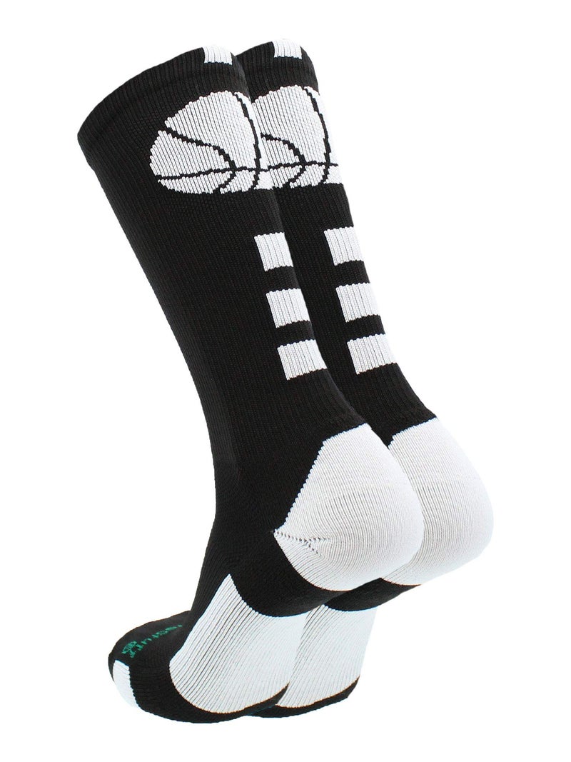 MadSportsStuff Basketball Socks with Basketball Logo Crew Socks (Black/White, X-Large) - Image 2