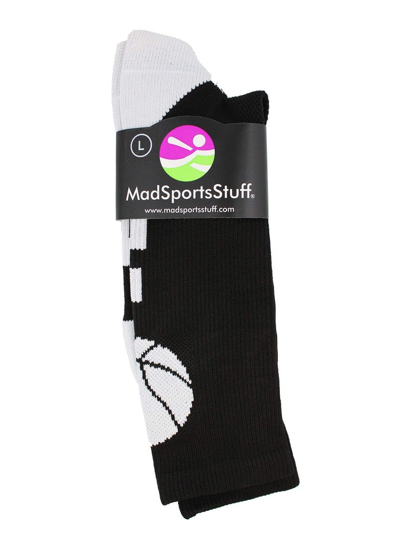 MadSportsStuff Basketball Socks with Basketball Logo Crew Socks (Black/White, X-Large) - Image 3