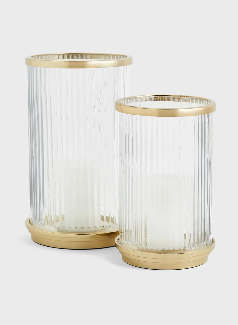 H&M Large Candle Holder In Clear Fluted Glass